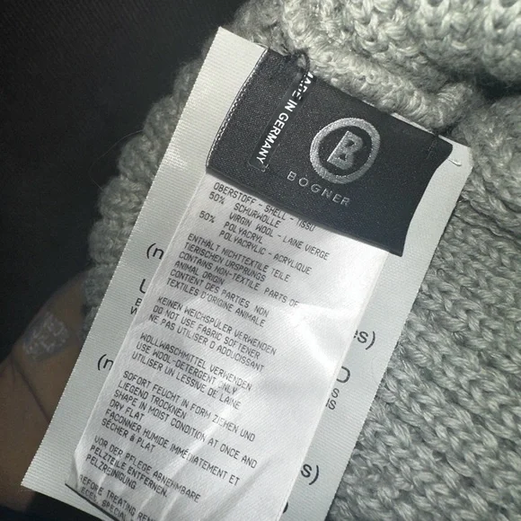 Bogner Gray Knit Hat with Faux Fur Pom - Picture 3 of 4